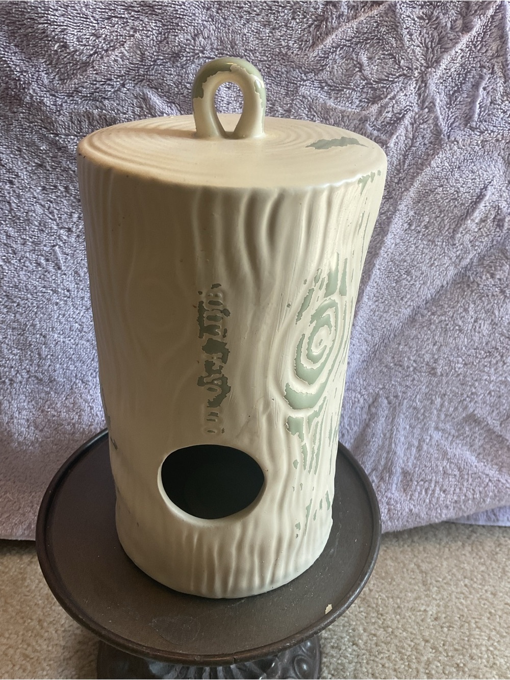 Rae Dunn Cream Ceramic Tree Trunk Birdhouse